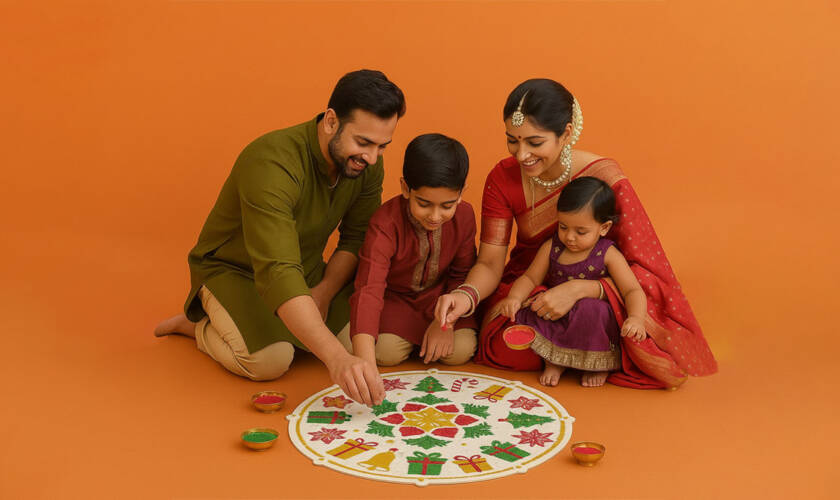 Christmas Rangoli Designs Ideas with Organic Colours